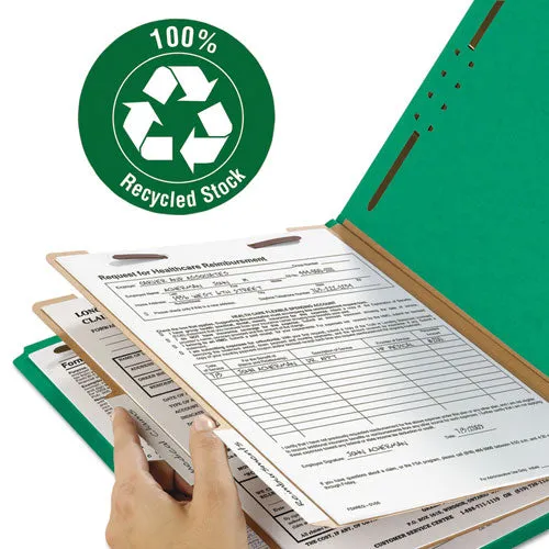 100% Recycled Pressboard Classification Folders, 2 Dividers, Letter Size, Green, 10-box