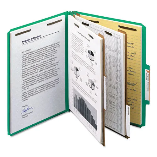 100% Recycled Pressboard Classification Folders, 2 Dividers, Letter Size, Green, 10-box