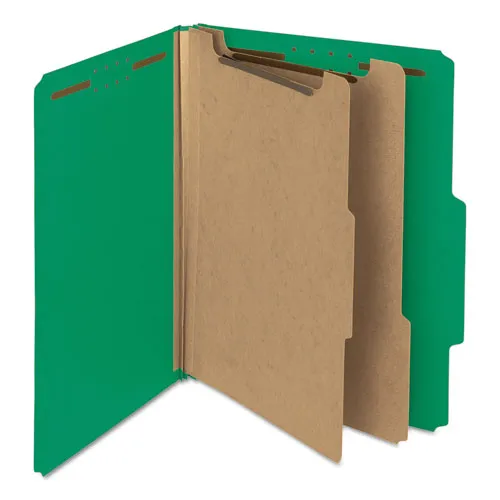 100% Recycled Pressboard Classification Folders, 2 Dividers, Letter Size, Green, 10-box