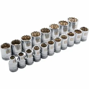 1/2" Drive 19pc 12-Point Standard Metric Socket Set, 10mm - 28mm