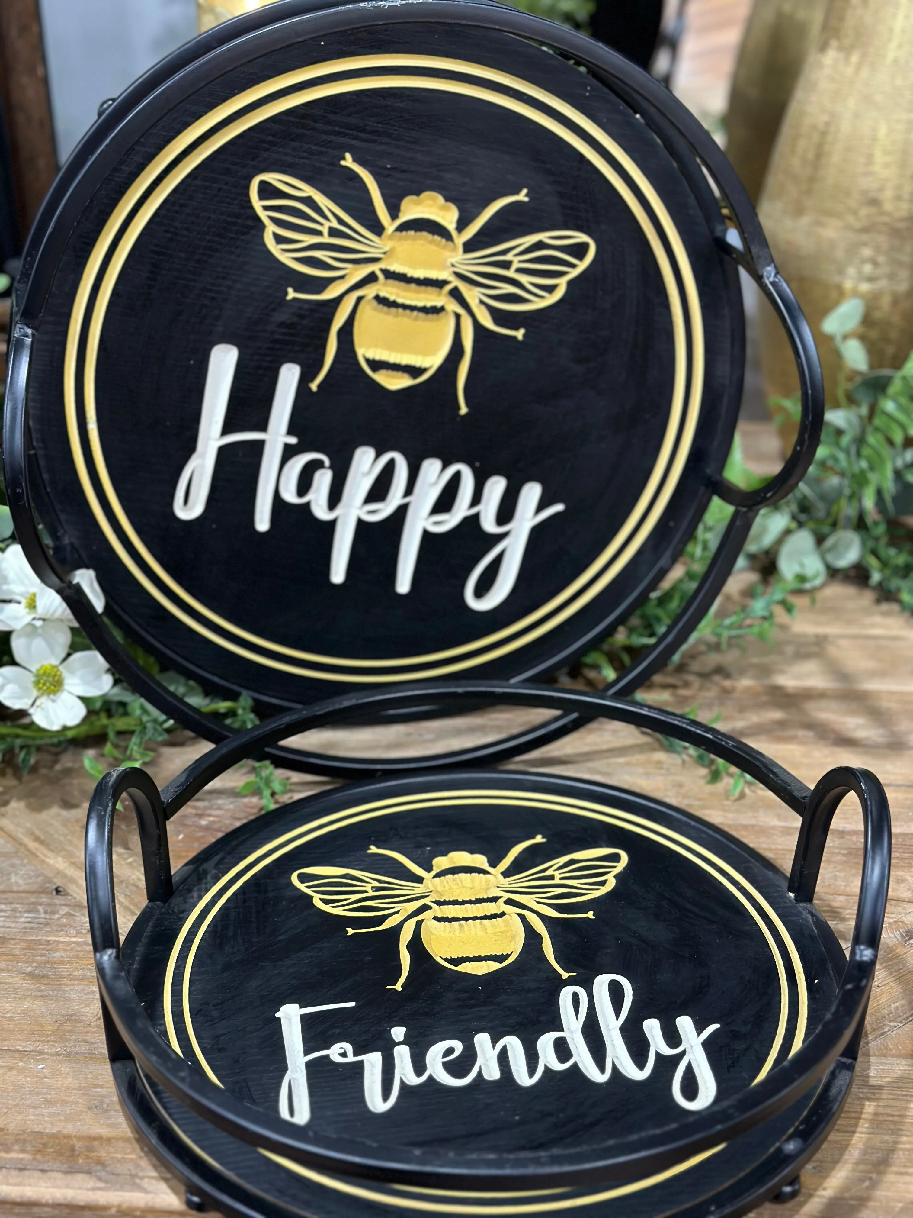 16”-13” Round Bee Trays Set of 2