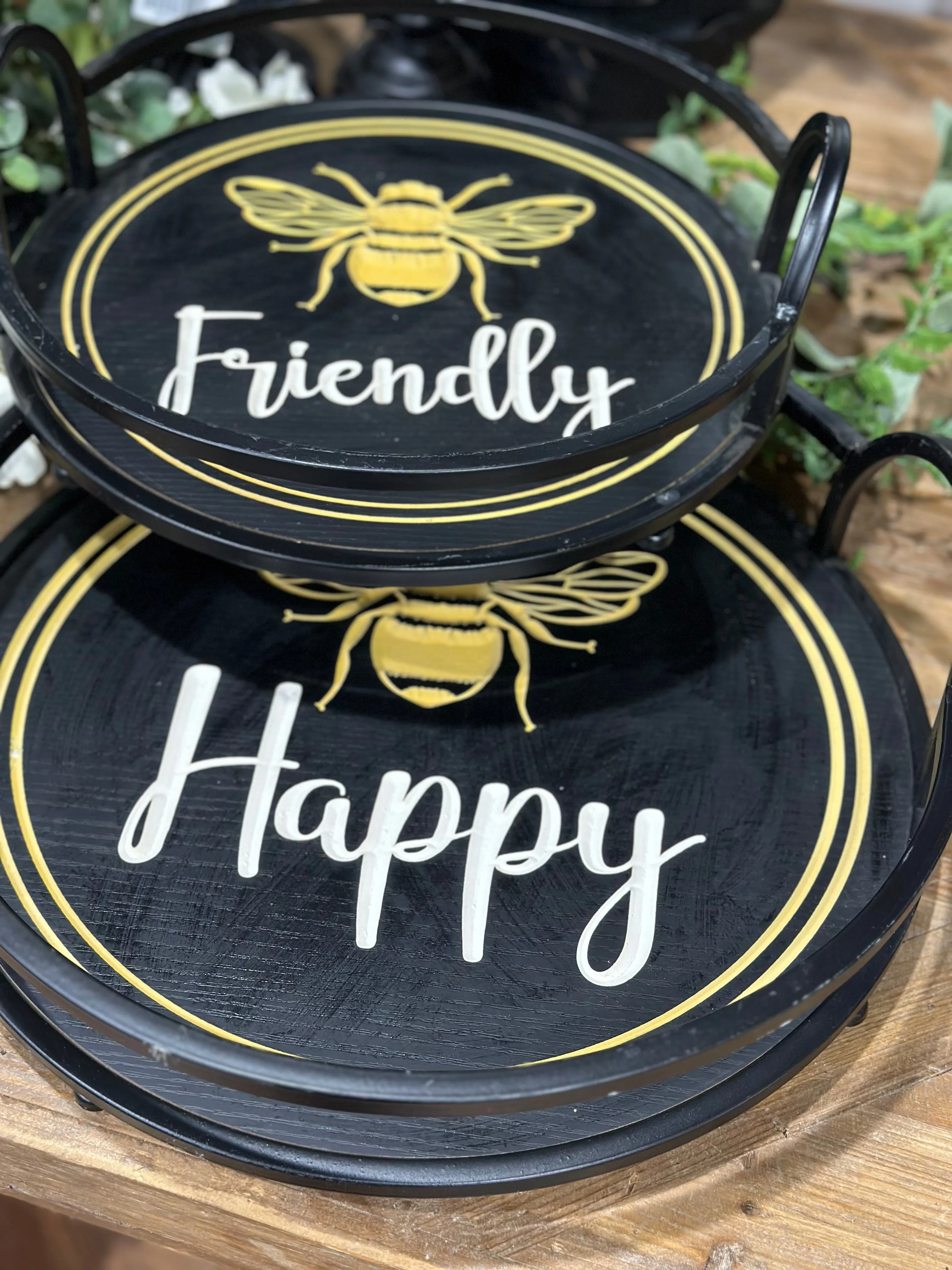 16”-13” Round Bee Trays Set of 2