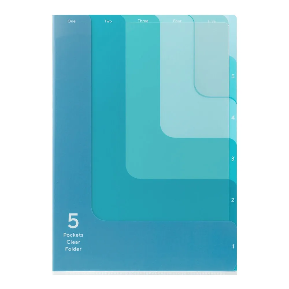 2 WAY TURQUOISE Midori A4 5 Pocket Clear Folder MD Folder Water Resistant Folder | 310mm X 221mm