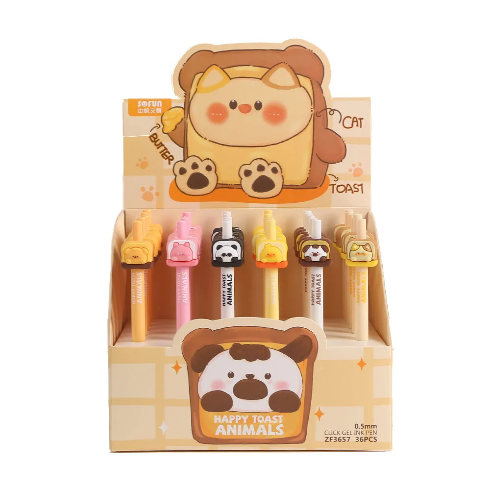 22605 HAPPY TOAST ANIIMALS RETRACTABLE GEL PEN-36