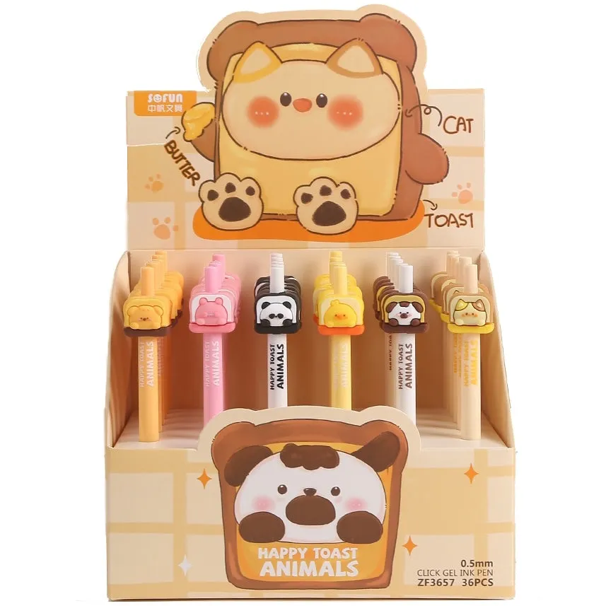 22605 HAPPY TOAST ANIIMALS RETRACTABLE GEL PEN-36