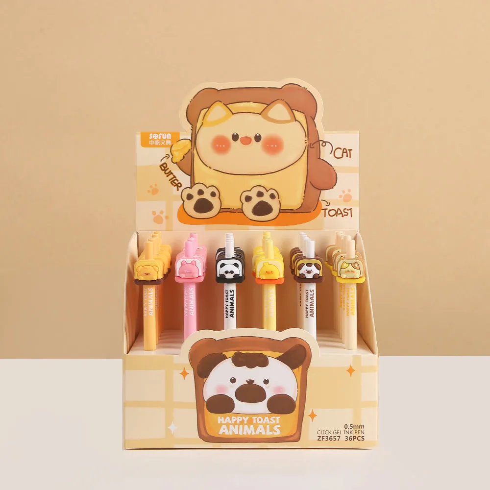 22605 HAPPY TOAST ANIIMALS RETRACTABLE GEL PEN-36