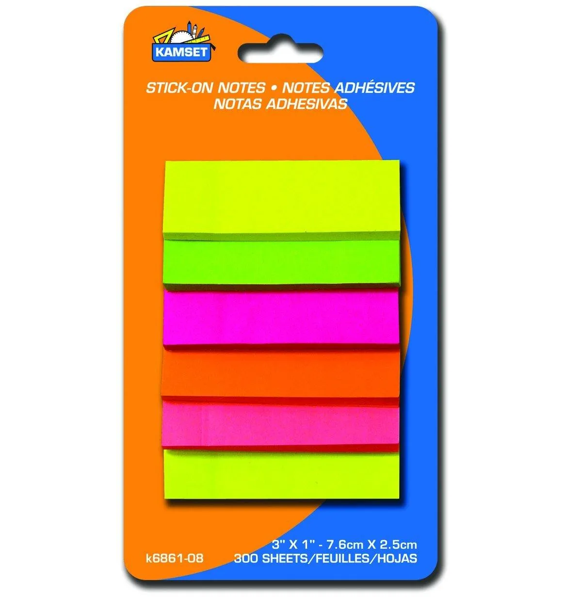 300 Stick-on Neon Notes 3x1in