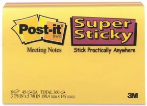 3M Super Sticky Large Format Notes 6 X 4 Neon 8 45-Sheet Pads/Pack