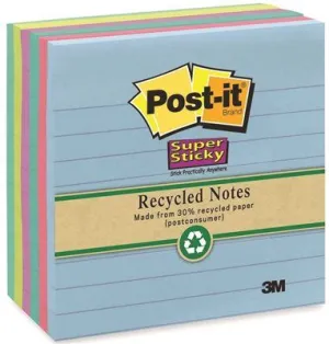 3M Super Sticky Notes 4 X 4 Lined Five Tropical Colors 6 90-Sheet Pads/Pack