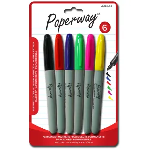 6 Permanent Markers Assorted Colors