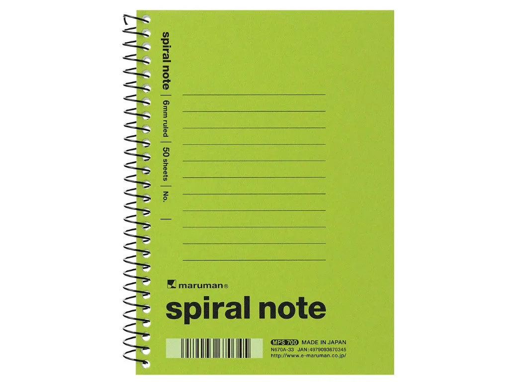 A6 Spiral Note 6mm Ruled Light Green