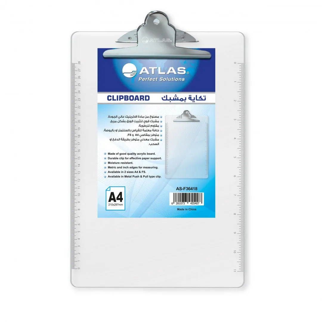 Atlas Clip Board A4 Push type Clear