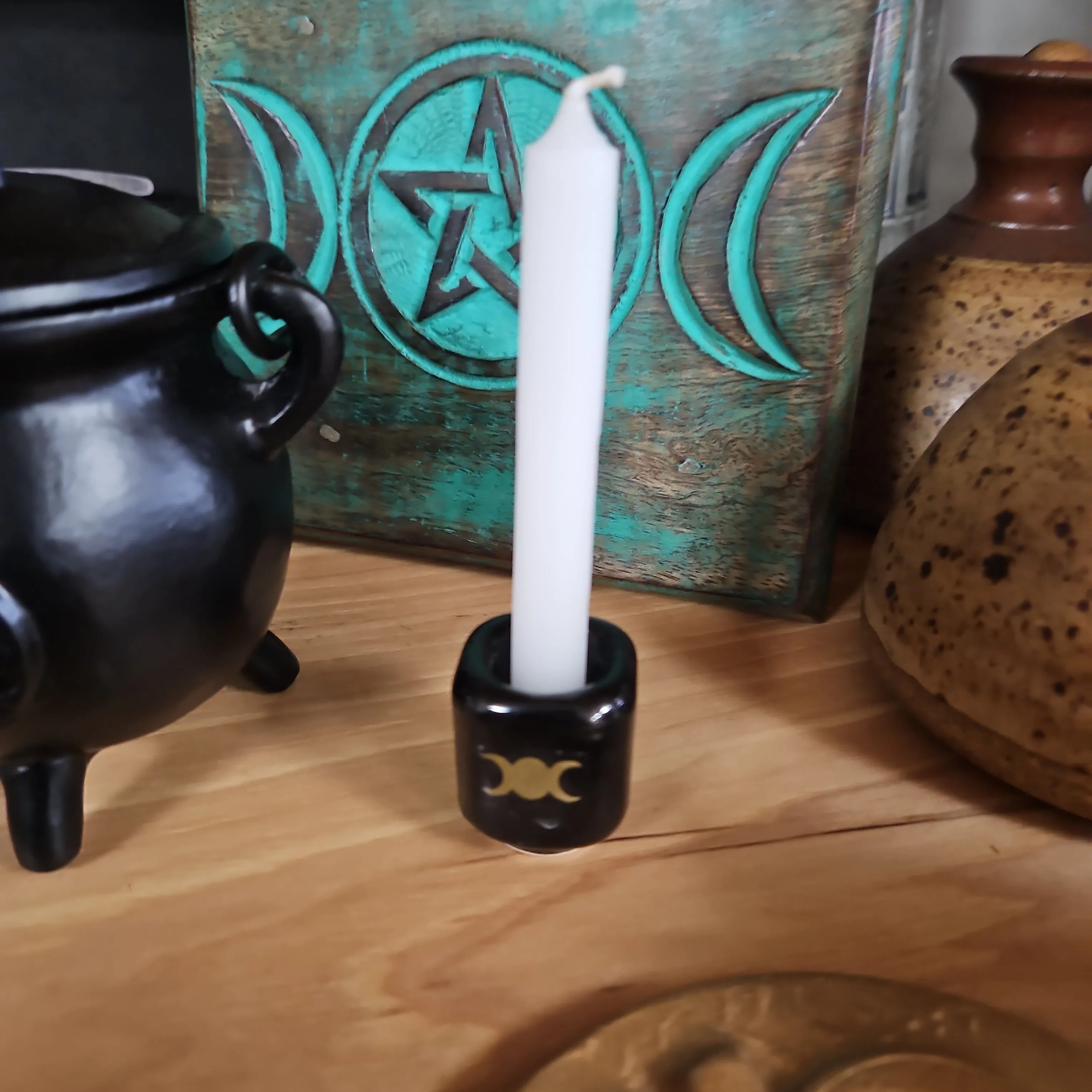 Ceramic Chime Holders - Black Triple Moon