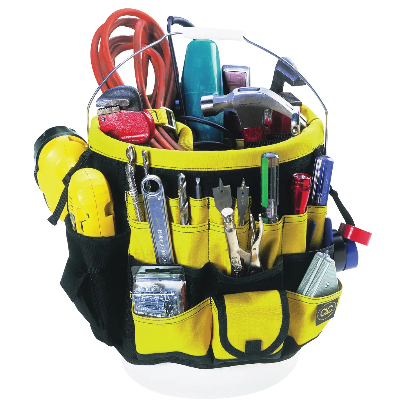 CLC Tool Works Series 4122 Bucket Tool Organizer, 61-Compartment, Rip-Stop Fabric, Black/Yellow