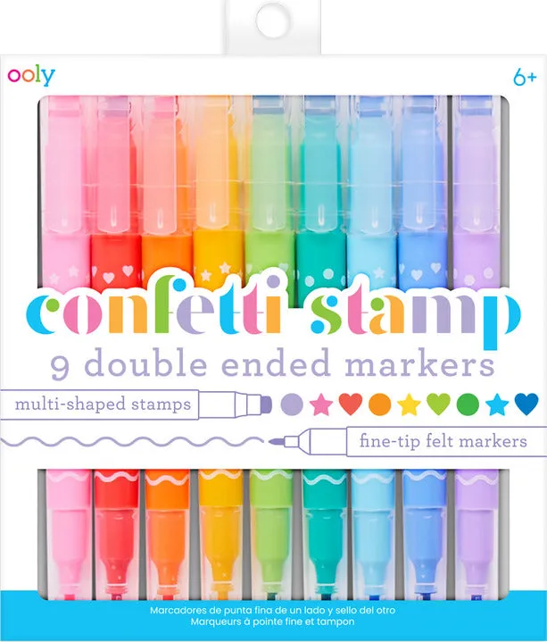 Confetti Stamp Double-Ended Markers - Set of 9