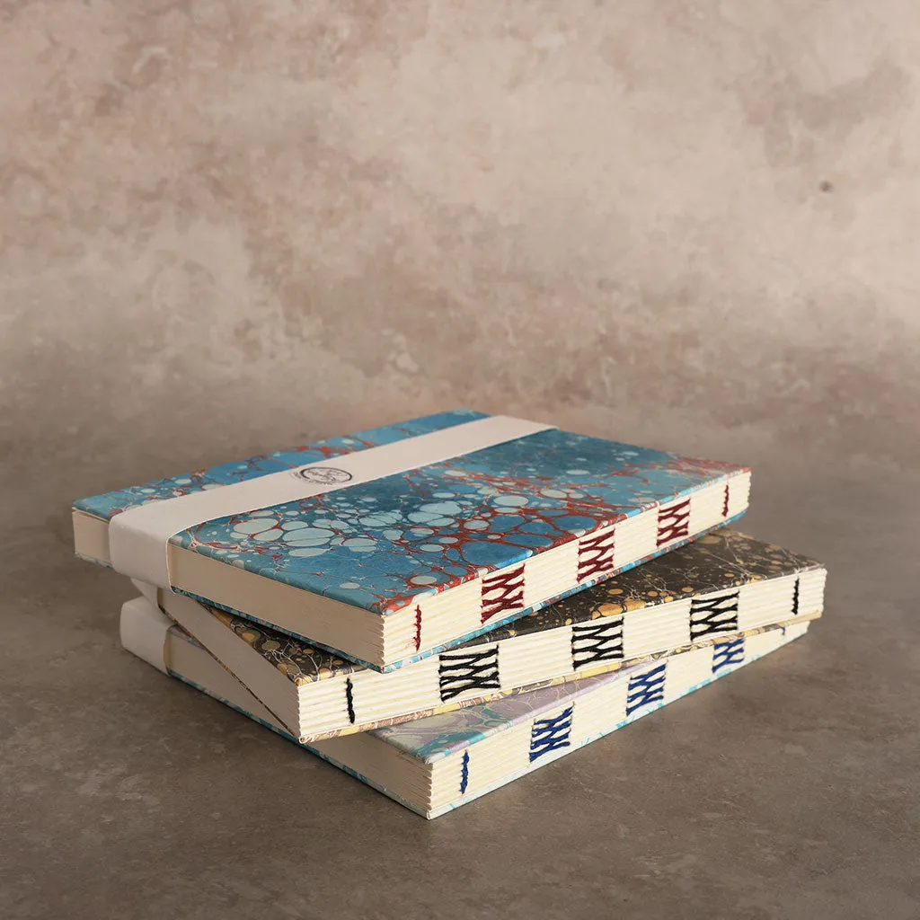 Deluxe Coptic-Bound Marbled Paper Notebooks