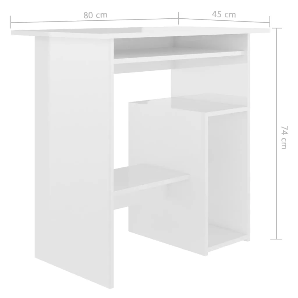 Desk High Gloss White 80x45x74 cm Chipboard