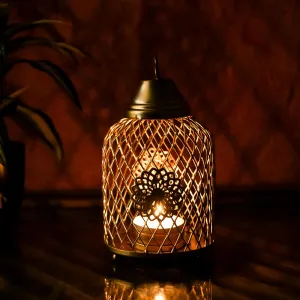 Ekhasa Metal Tealight Candle Holder for Home Decor Perfect Candle Stand for Diwali Decoration and Table Decor Indoor & Outdoor, Festival Decorative Candles Gift Items (Cage Tealight Holder), Gold