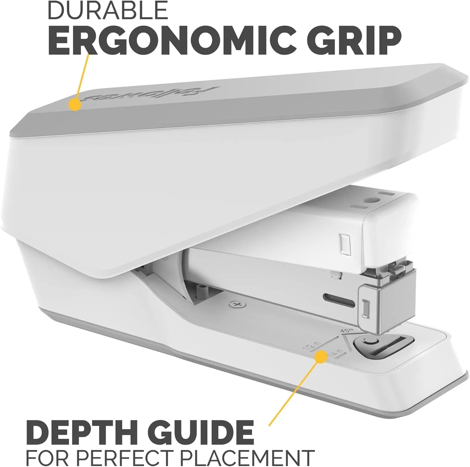 Fellowes LX840 Easypress Office Stapler, Effortless One-Touch Small Stapler for Classroom, Home and Office, Holds Half Strip of Staples, 25 Sheet Capacity, White