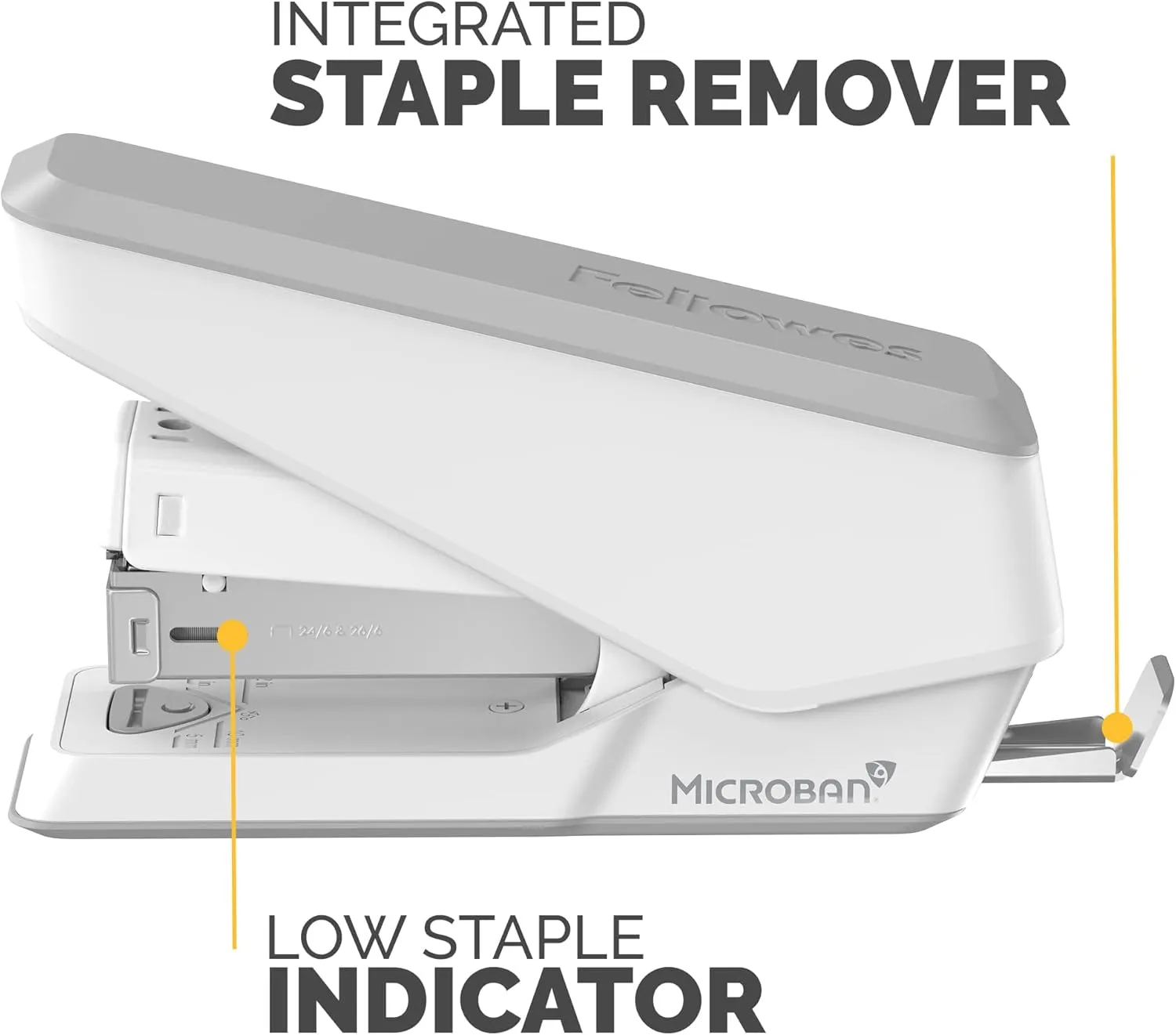 Fellowes LX840 Easypress Office Stapler, Effortless One-Touch Small Stapler for Classroom, Home and Office, Holds Half Strip of Staples, 25 Sheet Capacity, White