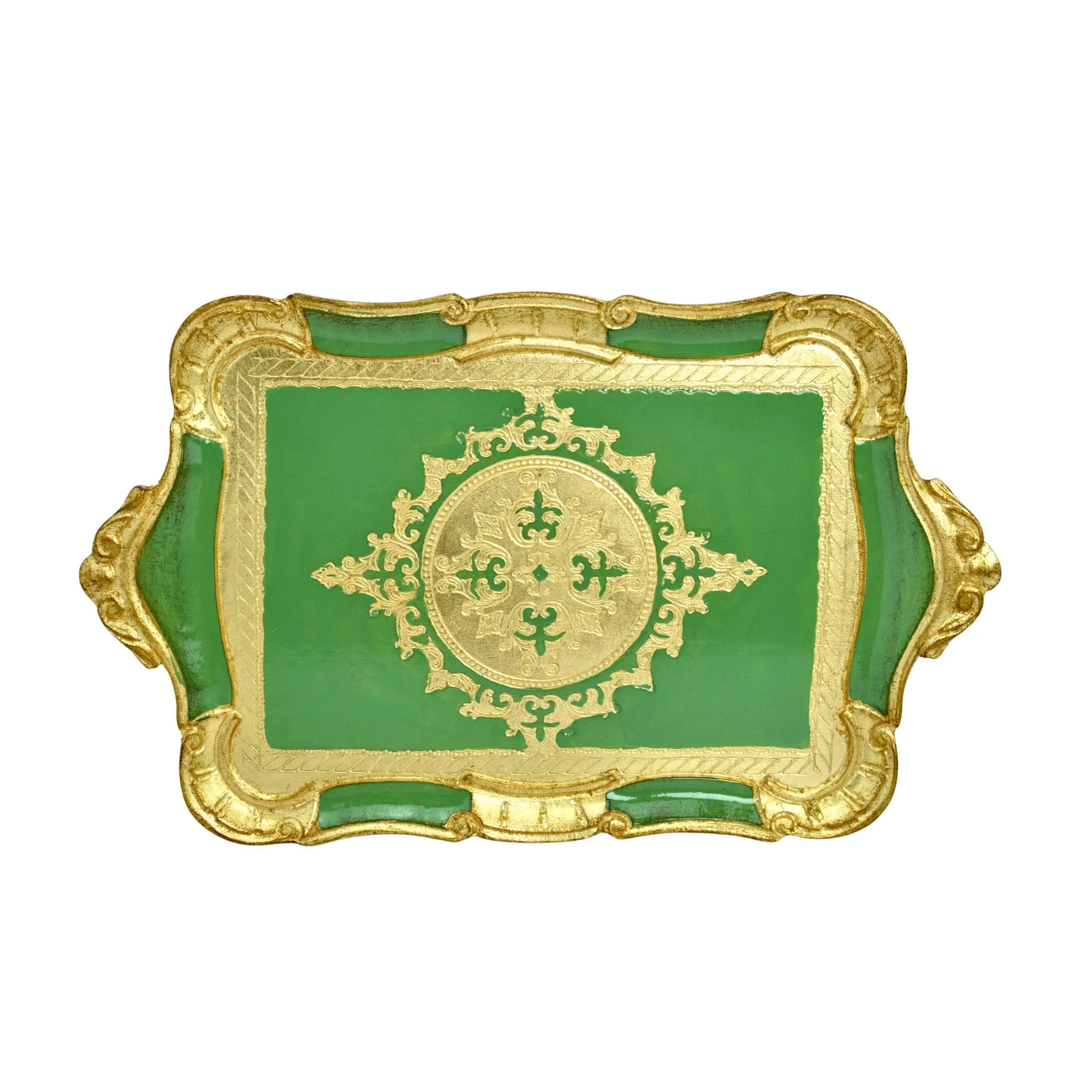 Florentine Carved Wood Tray, Rectangle with Scalloped Design