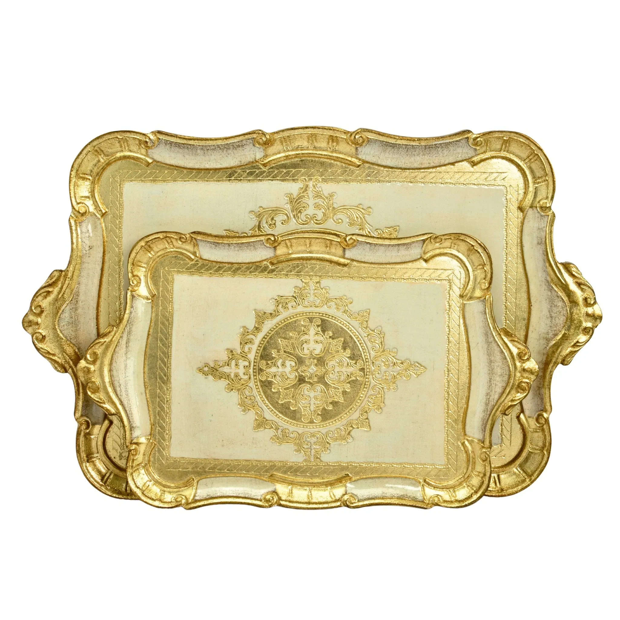 Florentine Carved Wood Tray, Rectangle with Scalloped Design