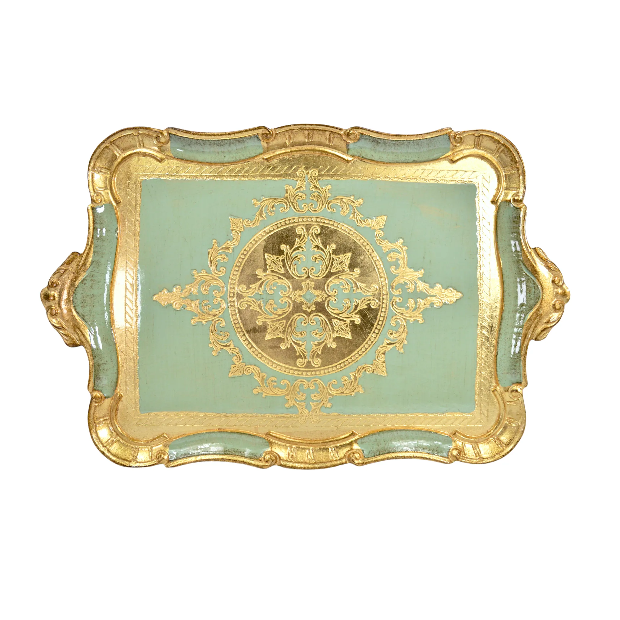 Florentine Carved Wood Tray, Rectangle with Scalloped Design