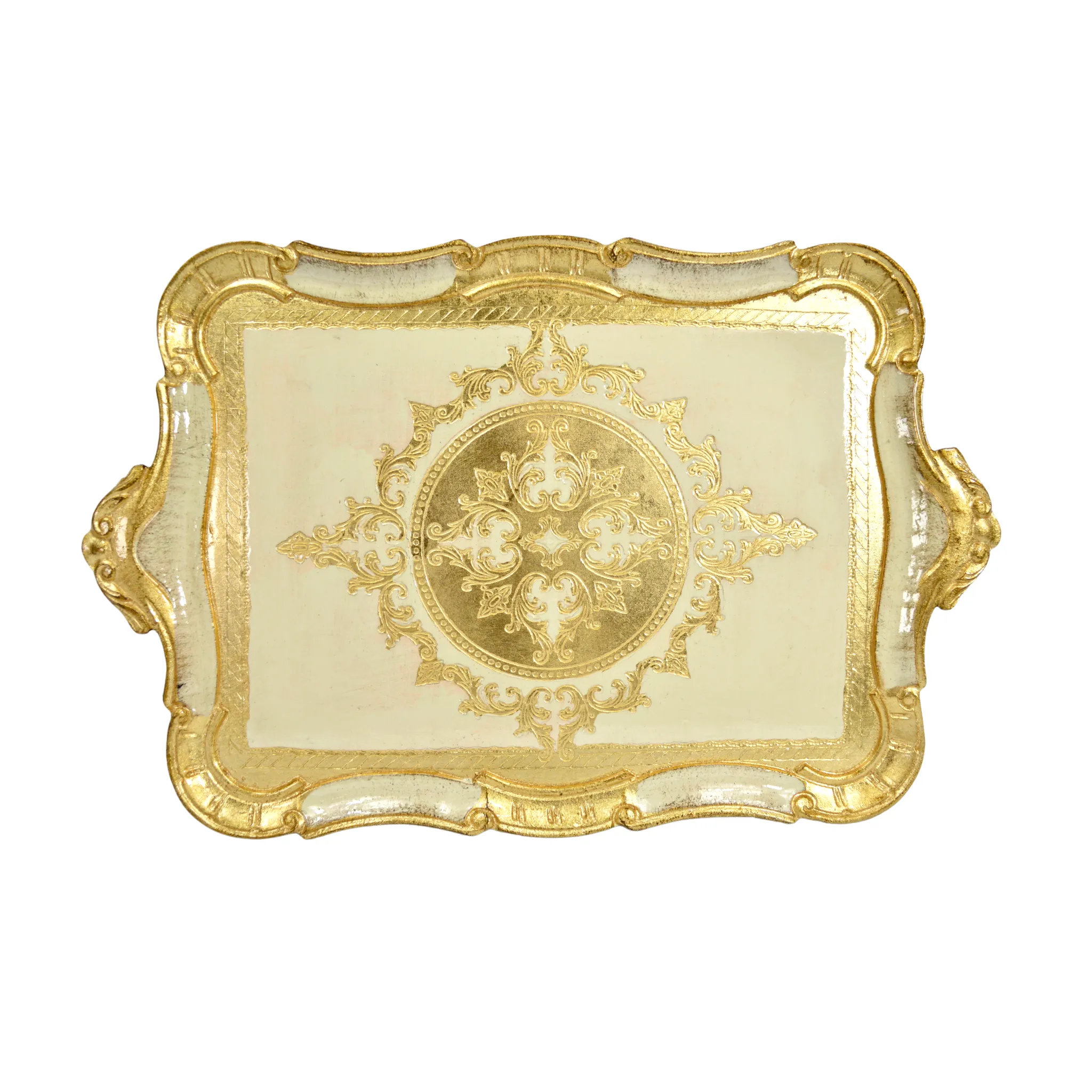 Florentine Carved Wood Tray, Rectangle with Scalloped Design