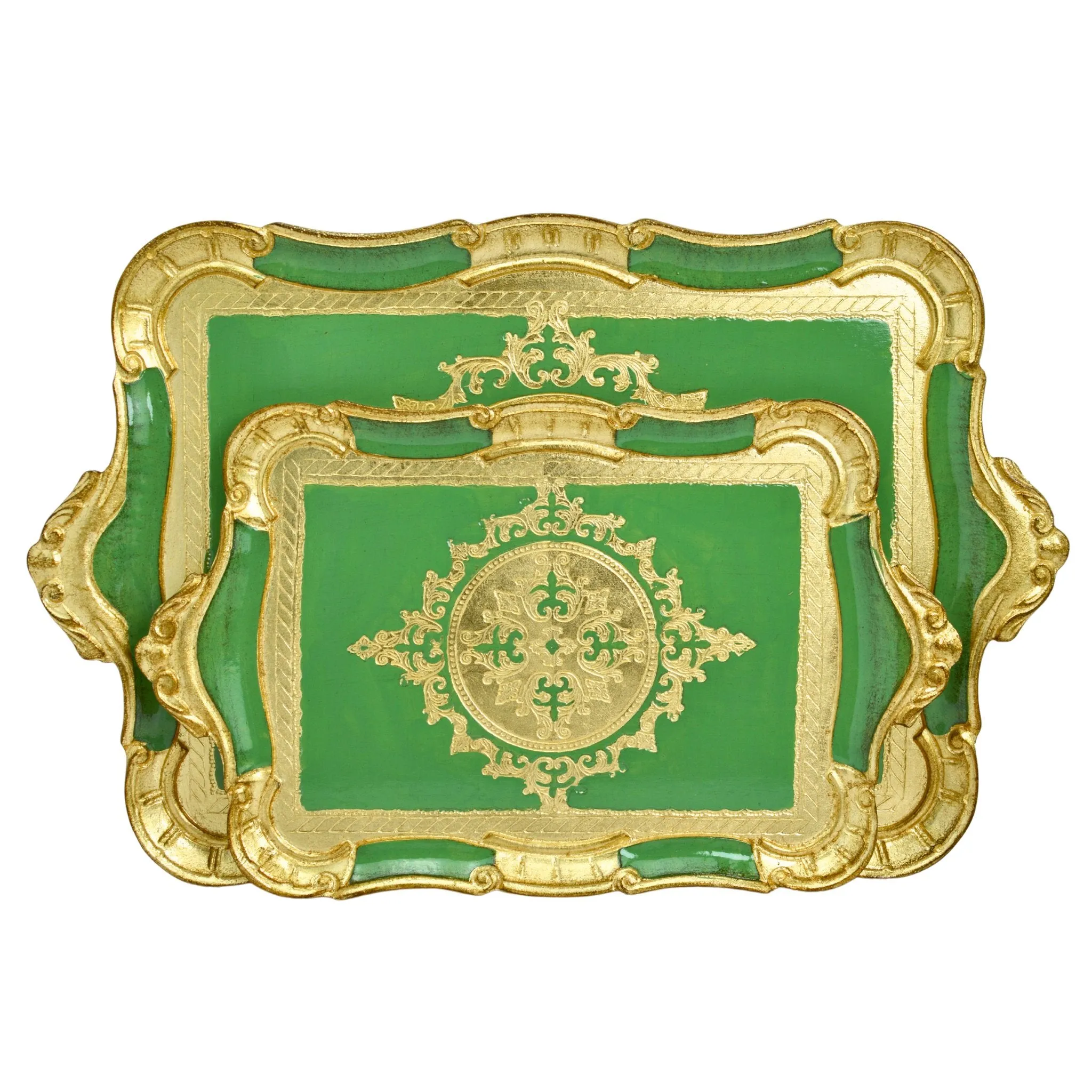 Florentine Carved Wood Tray, Rectangle with Scalloped Design