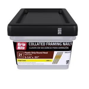 Grip-Rite 3-1/4 in. L X 10-1/4 Ga. Angled Strip Brite Framing Nails 21 deg 1000 pk