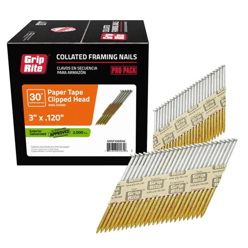 Grip-Rite 3 in. L Angled Strip Hot-Dip Galvanized Framing Nails 30 deg 2000 pk