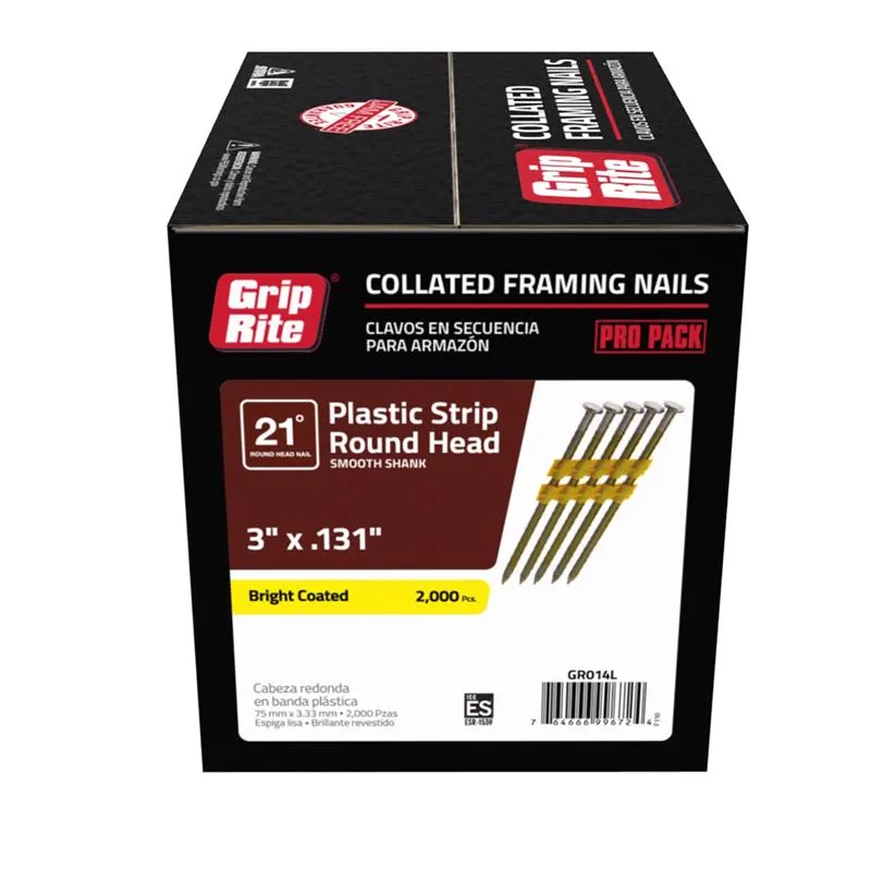 Grip-Rite 3 in. L X 10 Ga. Angled Strip Bright Framing Nails 21 deg 2000 pk