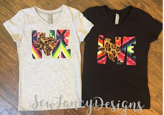 Kids Love Texas Tee, Kids Leopard and Neon Aztec print shirt