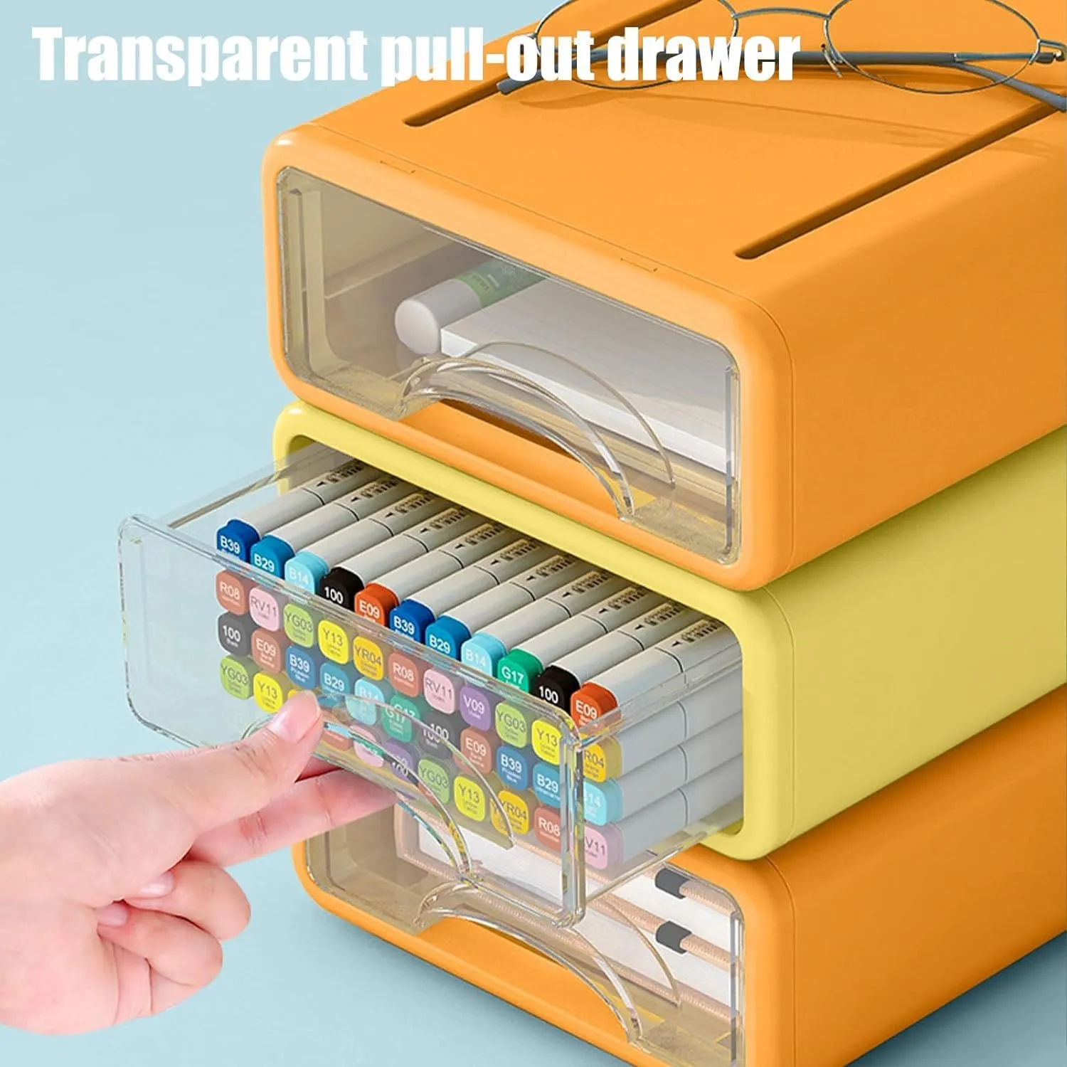 Kuber Industries (Set of 10) Stackable Stationary Organizers Drawer with Translucent for Home, Office & Makeup Suppliance | Desktop Storage Box Table Organiser, JSNH604L-1YO | Yellow & Orange