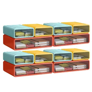 Kuber Industries (Set of 12) Stackable Stationary Organizers Drawer with Translucent for Home, Office & Makeup Suppliance | Desktop Storage Box Table Organiser, JSNH715L | Wine, Yellow & Blue