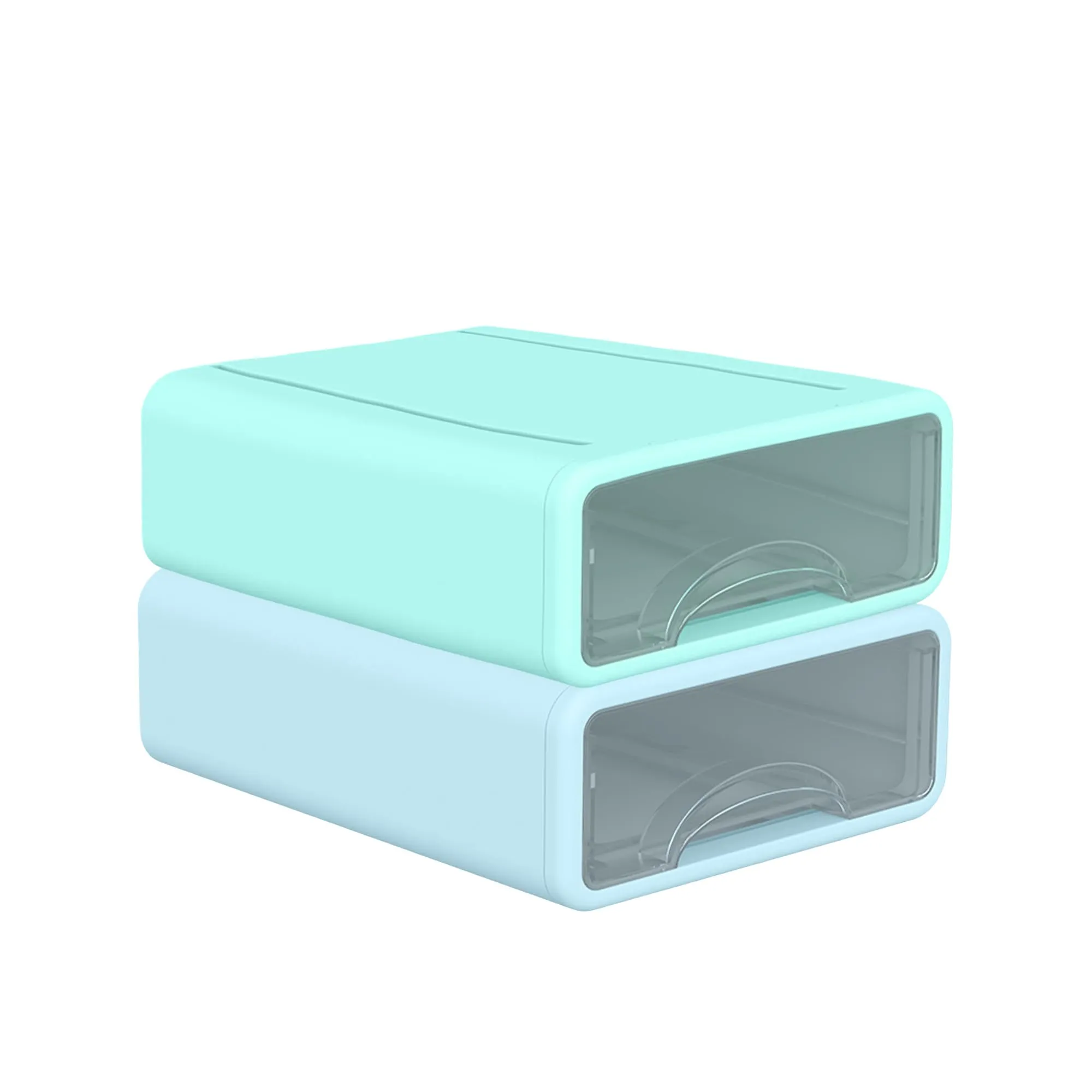 Kuber Industries (Set of 2) Stackable Stationary Organizers Drawer with Translucent for Home, Office & Makeup Suppliance | Desktop Storage Box Table Organiser, JSNH604L-1BG | Blue & Green