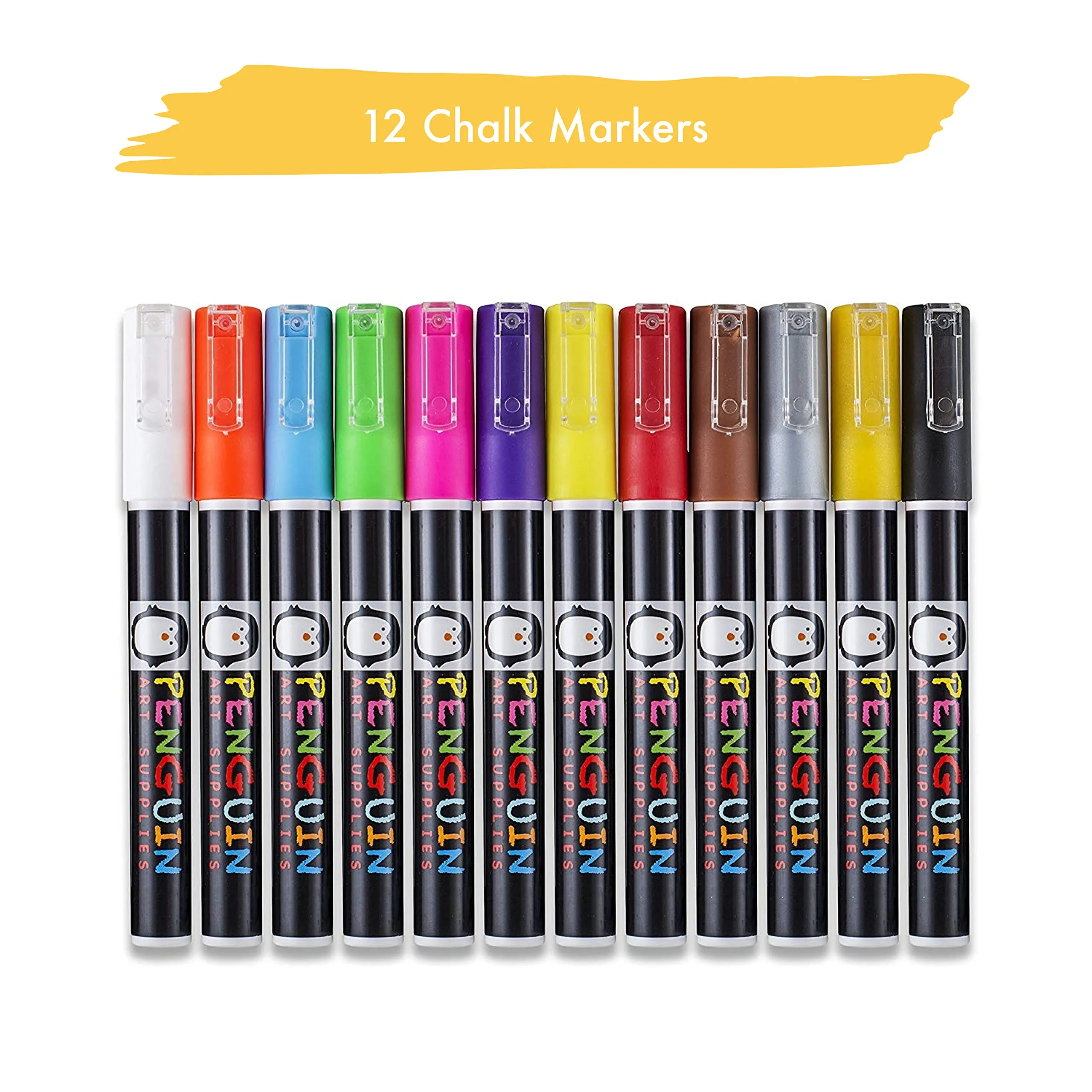 Liquid Chalk Markers - 12 Fine Tip Chalk Pens (3Mm)   24X Chalkboard Stickers - Dry Erase