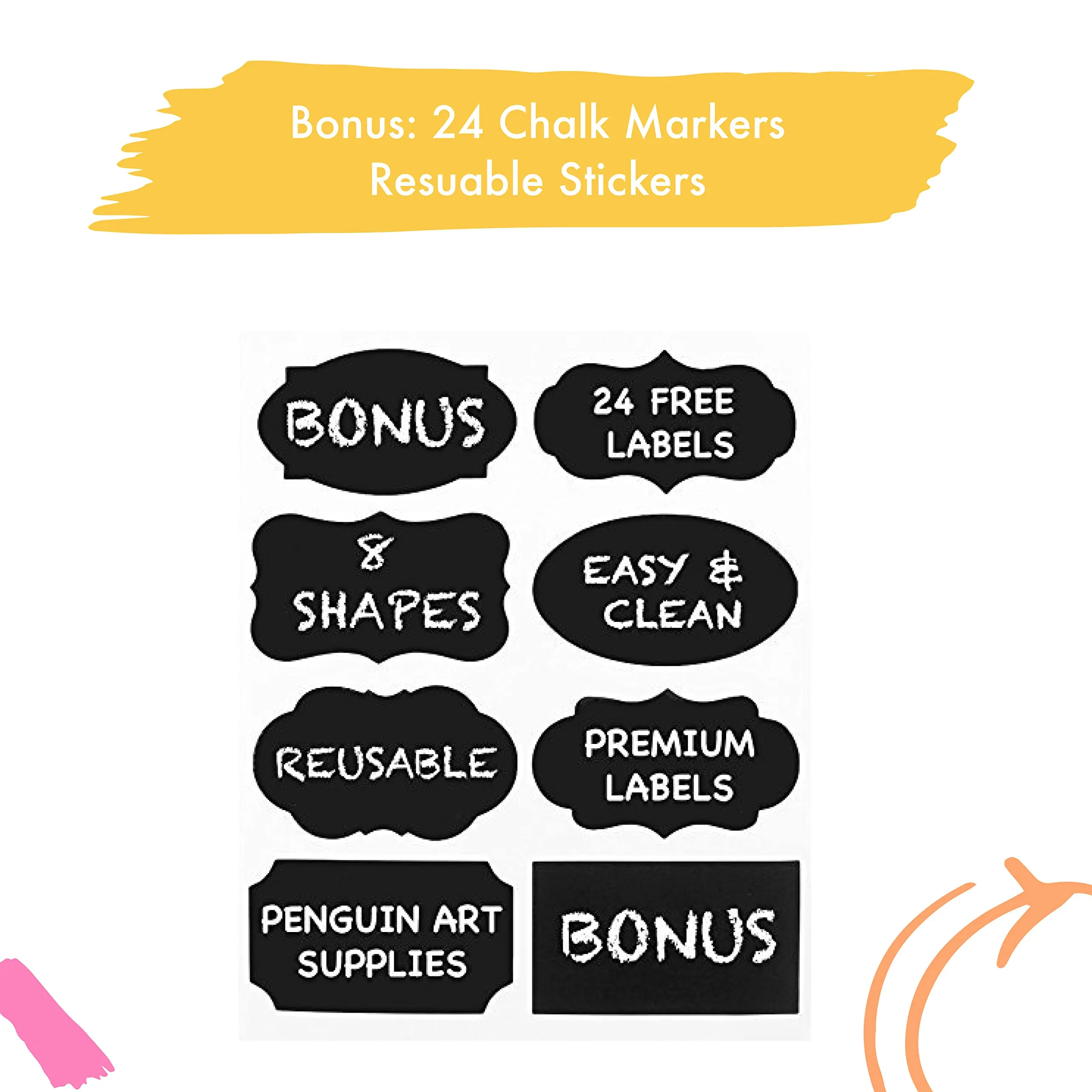 Liquid Chalk Markers - 12 Fine Tip Chalk Pens (3Mm)   24X Chalkboard Stickers - Dry Erase