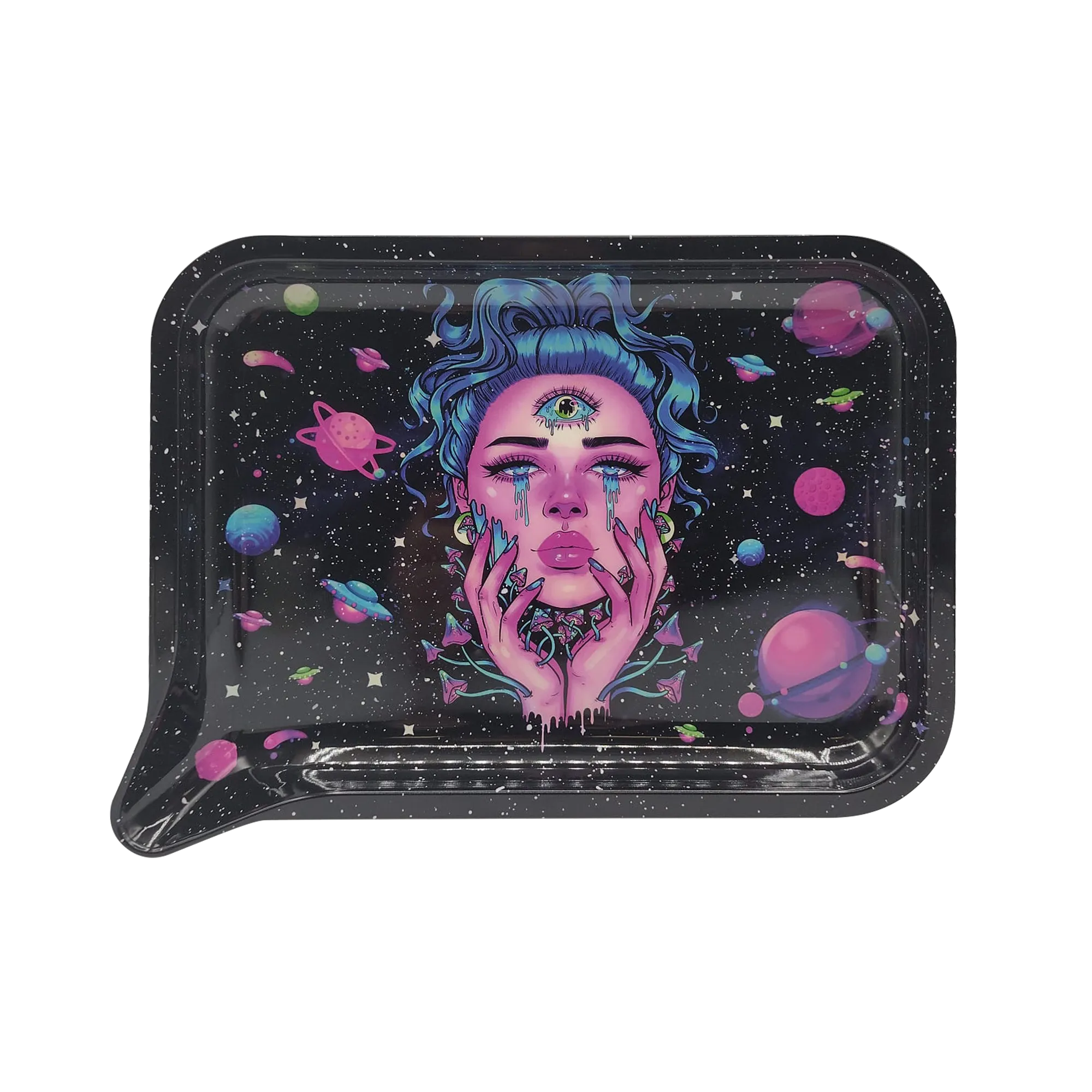 Medium Funnel Rolling Tray With 3D Lids (Blue Hair Girl Cry)