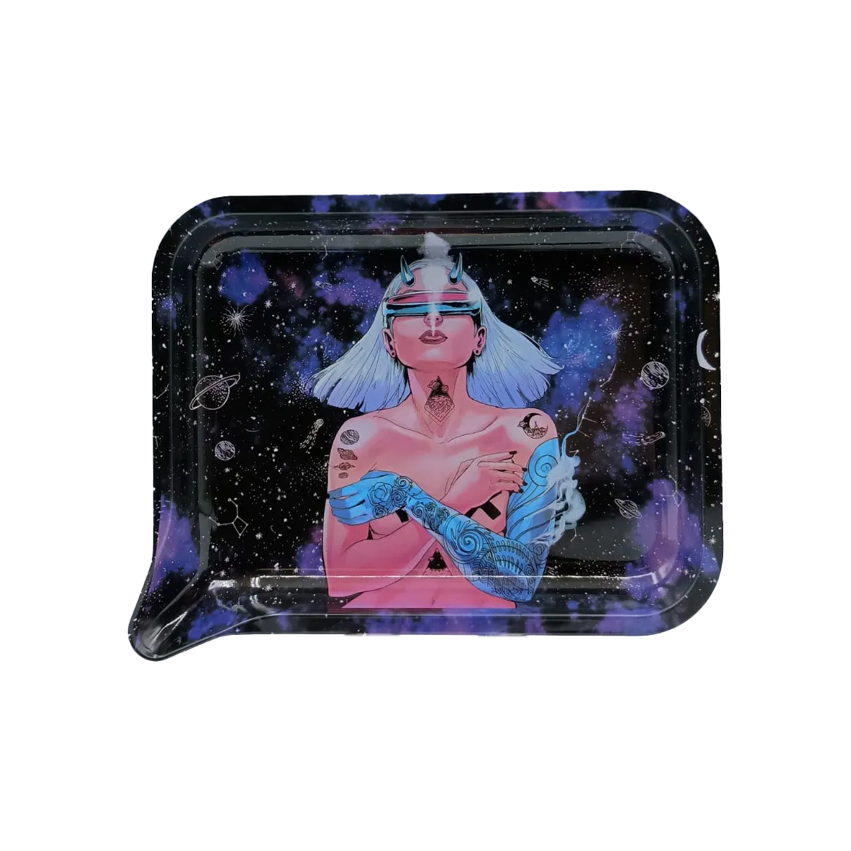 Medium Funnel Rolling Tray With 3D Lids (Sexy Space Girl Smoking)