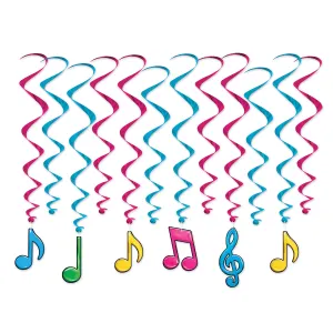 Neon Musical Notes Hanging Whirls 12pk