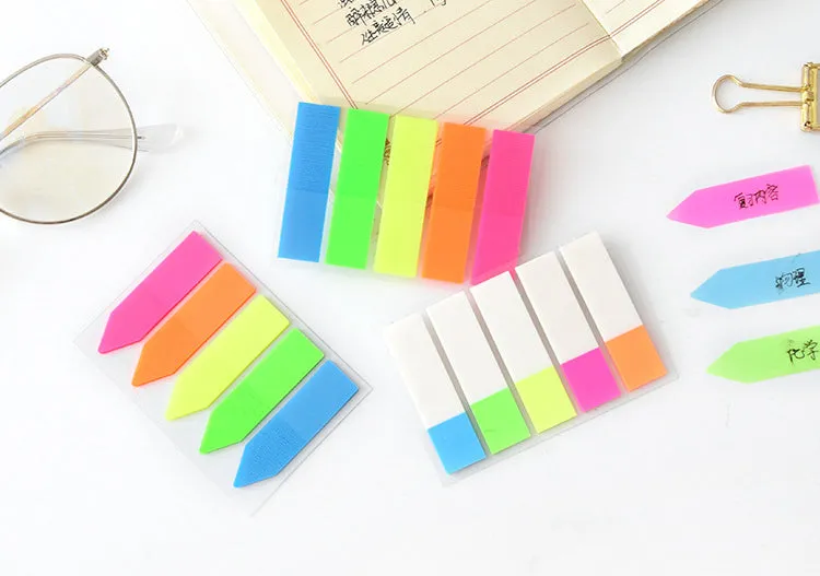 Neon Sticky Notes Office Stationery Supplies - Set of 5