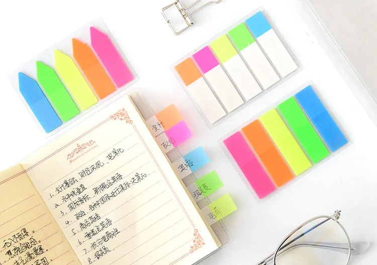 Neon Sticky Notes Office Stationery Supplies - Set of 5