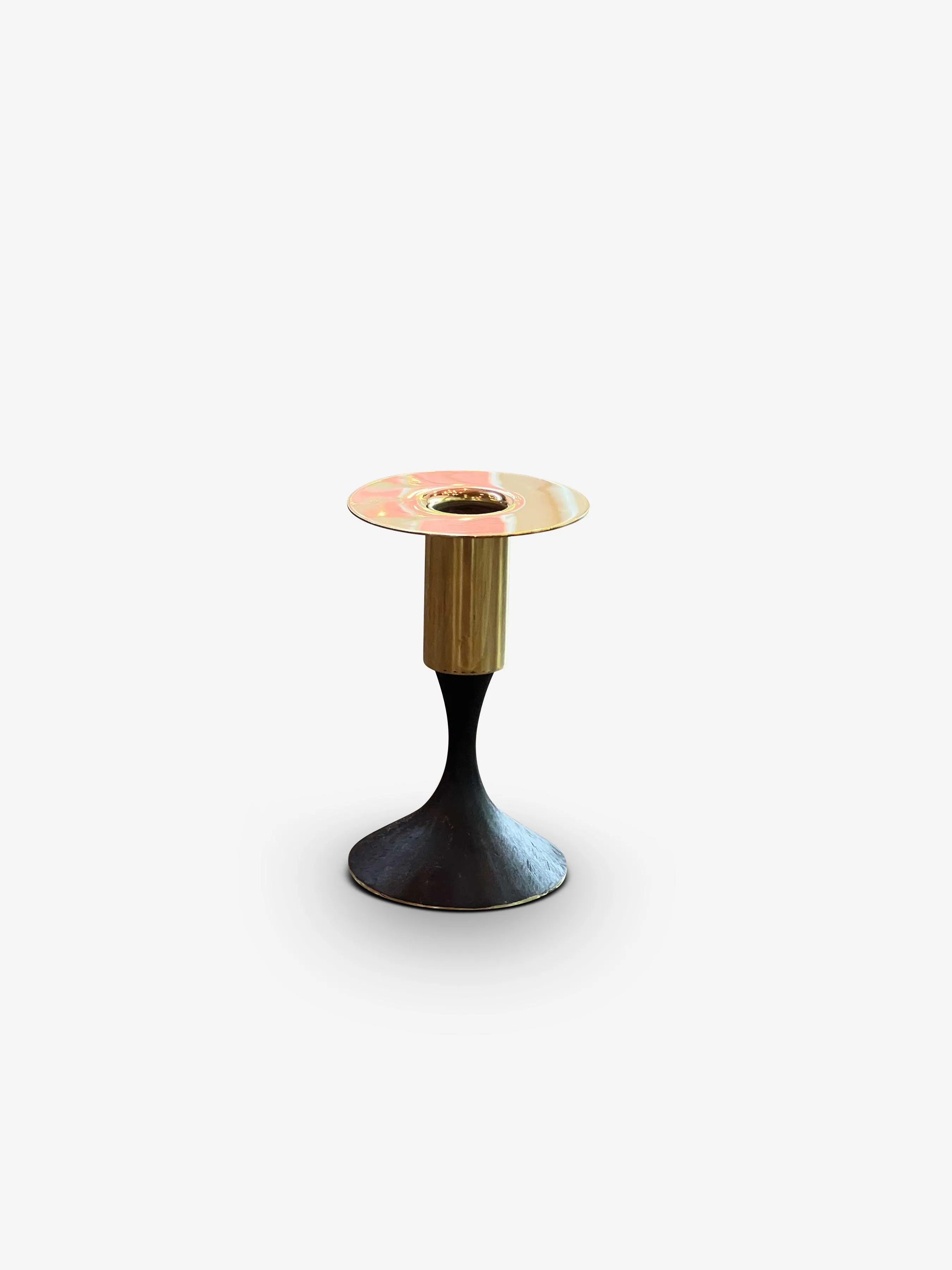 Pair of Taper Candle Holders with Patinated Brass Base and Polished Top by Carl Auböck