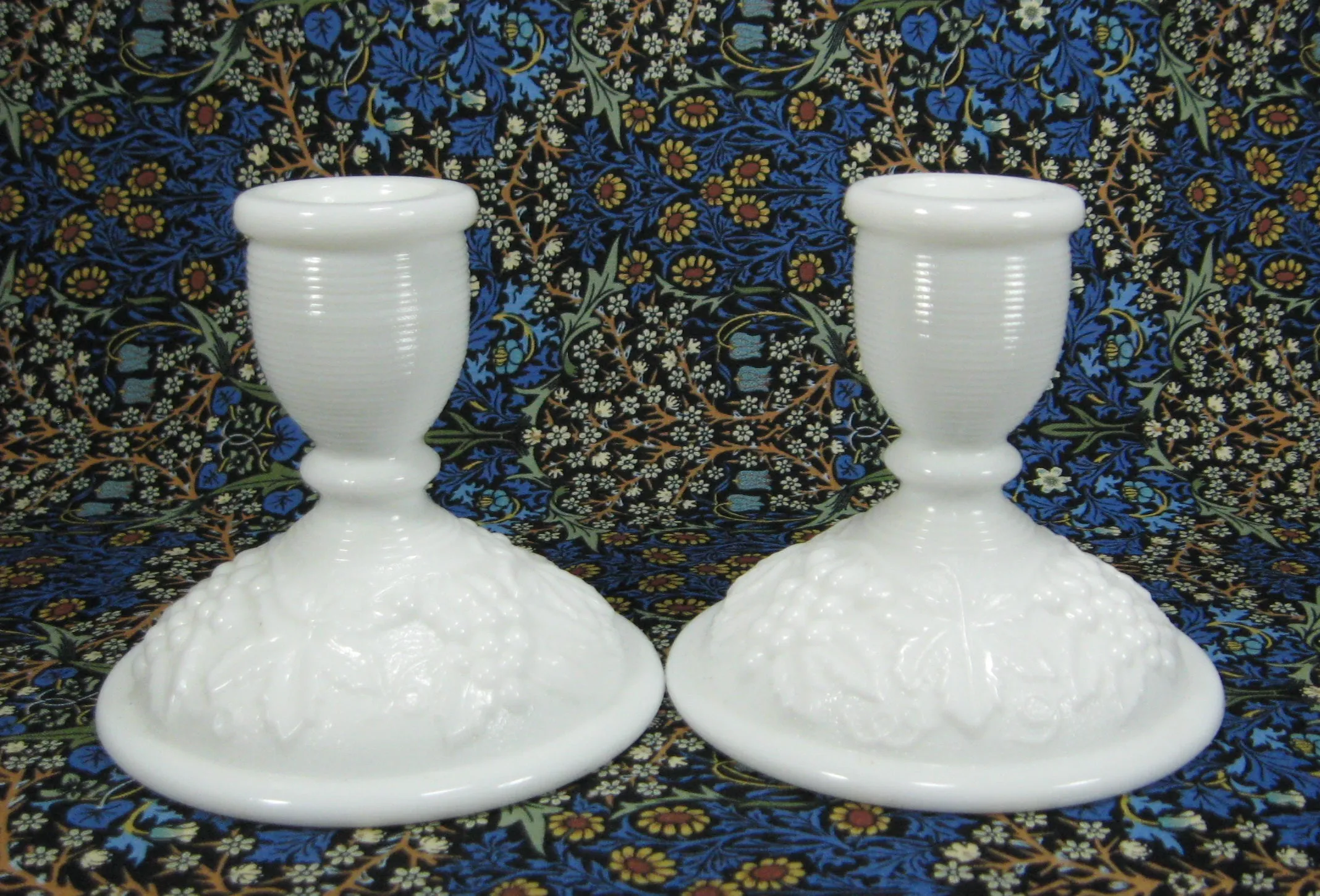 Pair Vintage Grape Milk Glass Candle Holders 1950s Grapes Imperial Glass