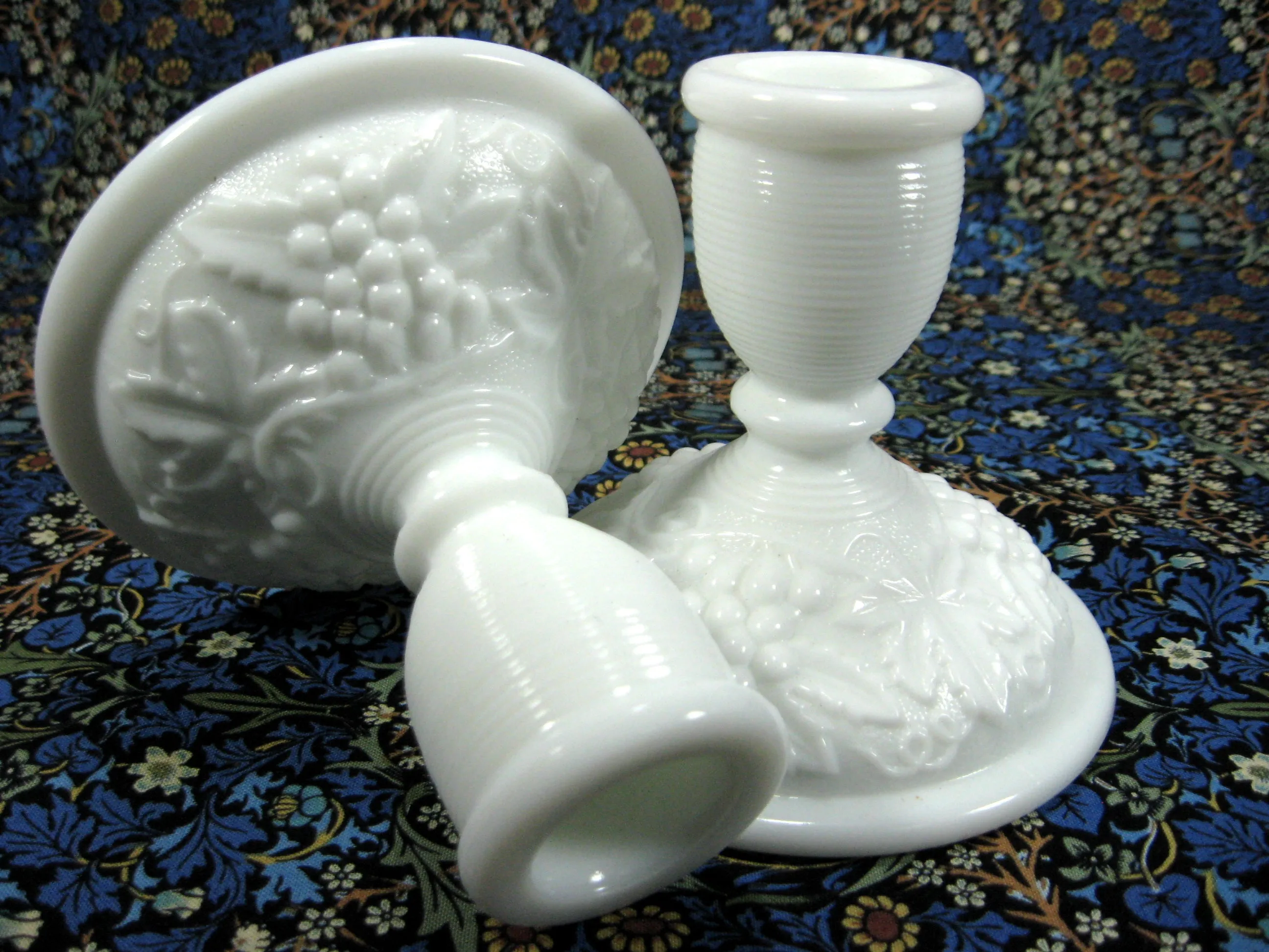 Pair Vintage Grape Milk Glass Candle Holders 1950s Grapes Imperial Glass