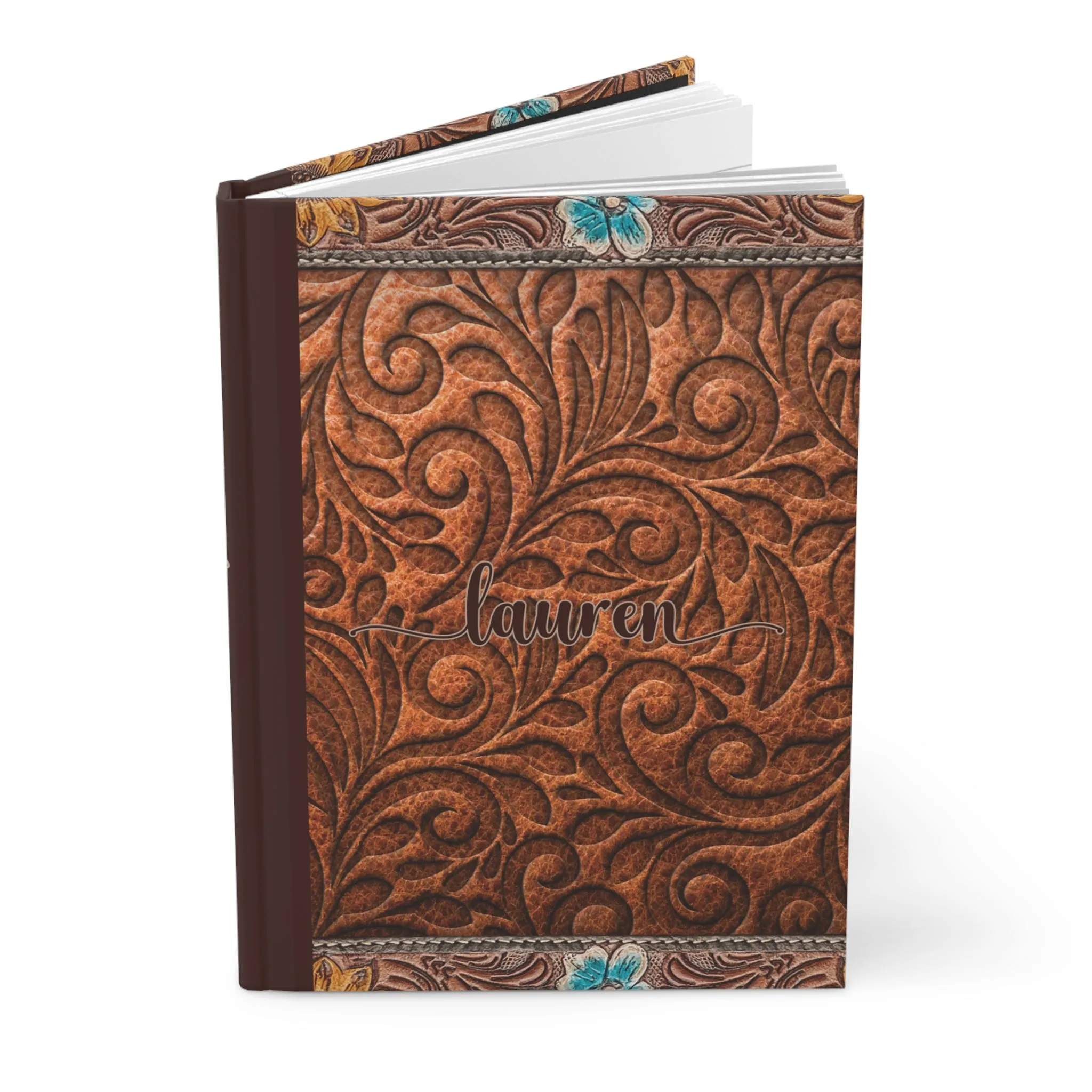 Personalised Hardcover Journal Matte, Country and Western, Carved Leather look, awd-1775