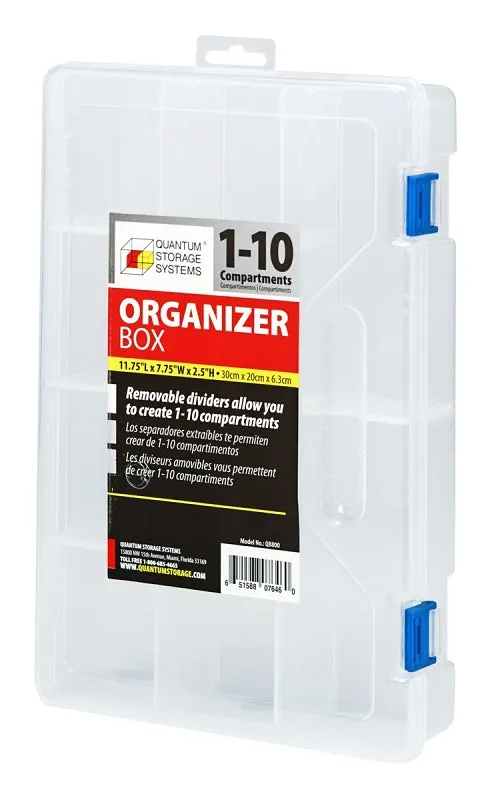 Quantum Storage Systems QB800 Utility Box, 11-3/4 in L, 7-3/4 in W, 2-3/16 in H, 1 to 10-Compartment, Polypropylene :EA: QUANTITY: 1