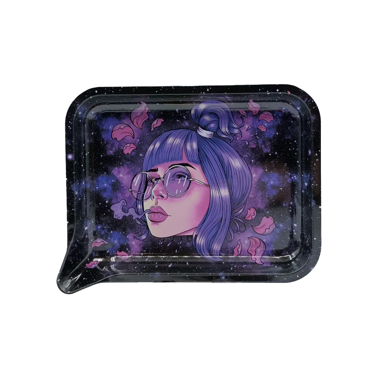 Small 3D Rolling Tray With Magnetic Lid Cover (Purple Girl With Glasses)